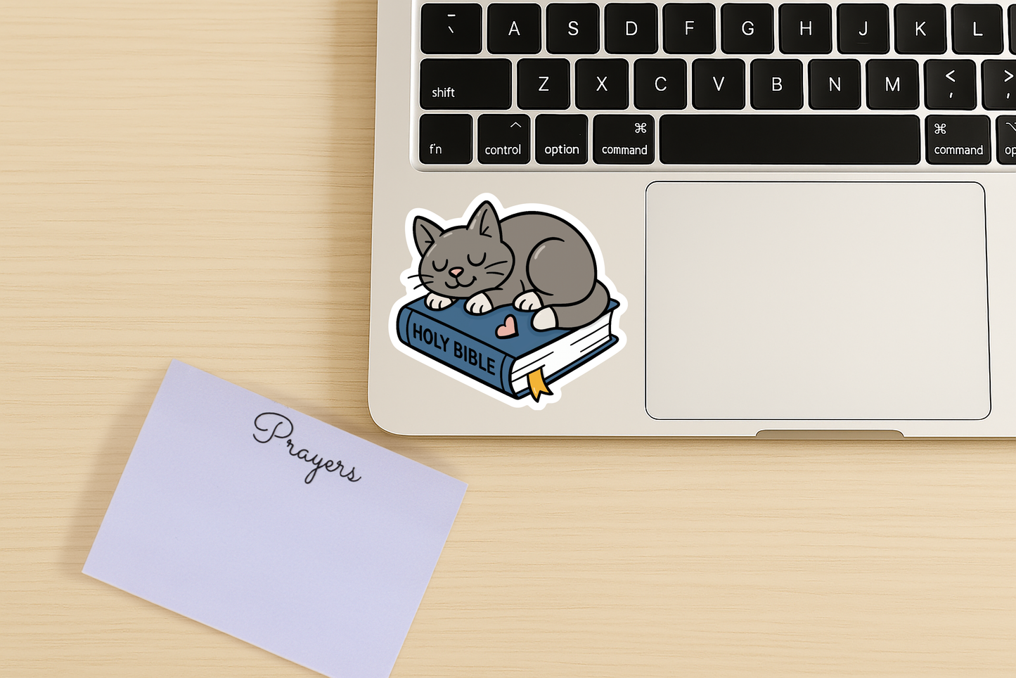 Grey Cat on Bible Waterproof Vinyl Sticker