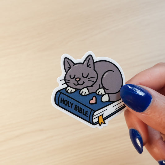 Gray Cat Christian Cell Phone Sticker
