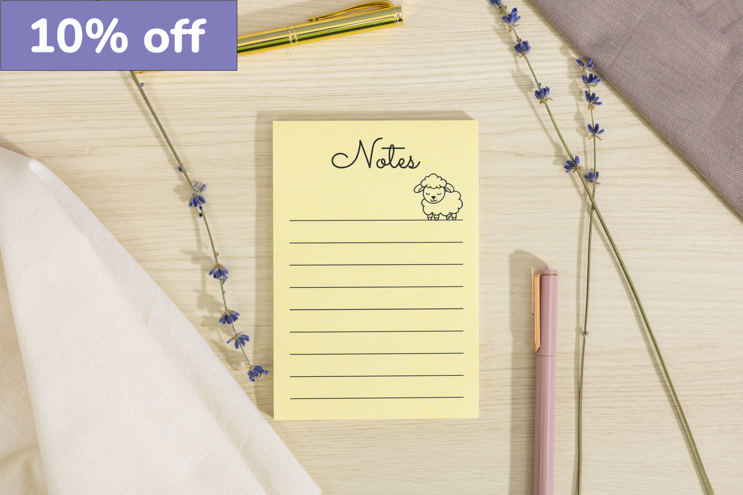 Cozy Faith 4×6 Notepad – Lined Lamb Design (Yellow or Lavender)