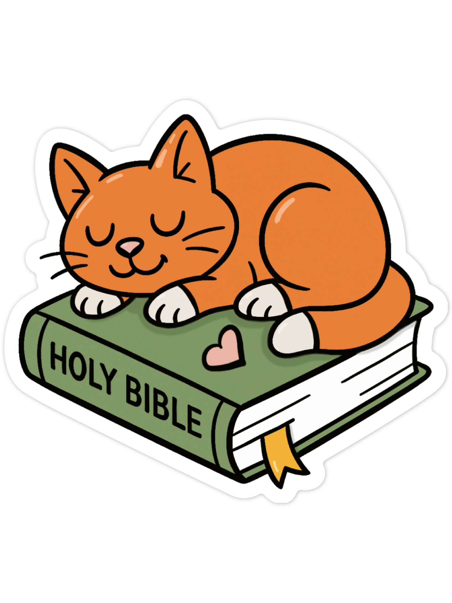 Orange Cat on Bible Waterproof Vinyl Sticker